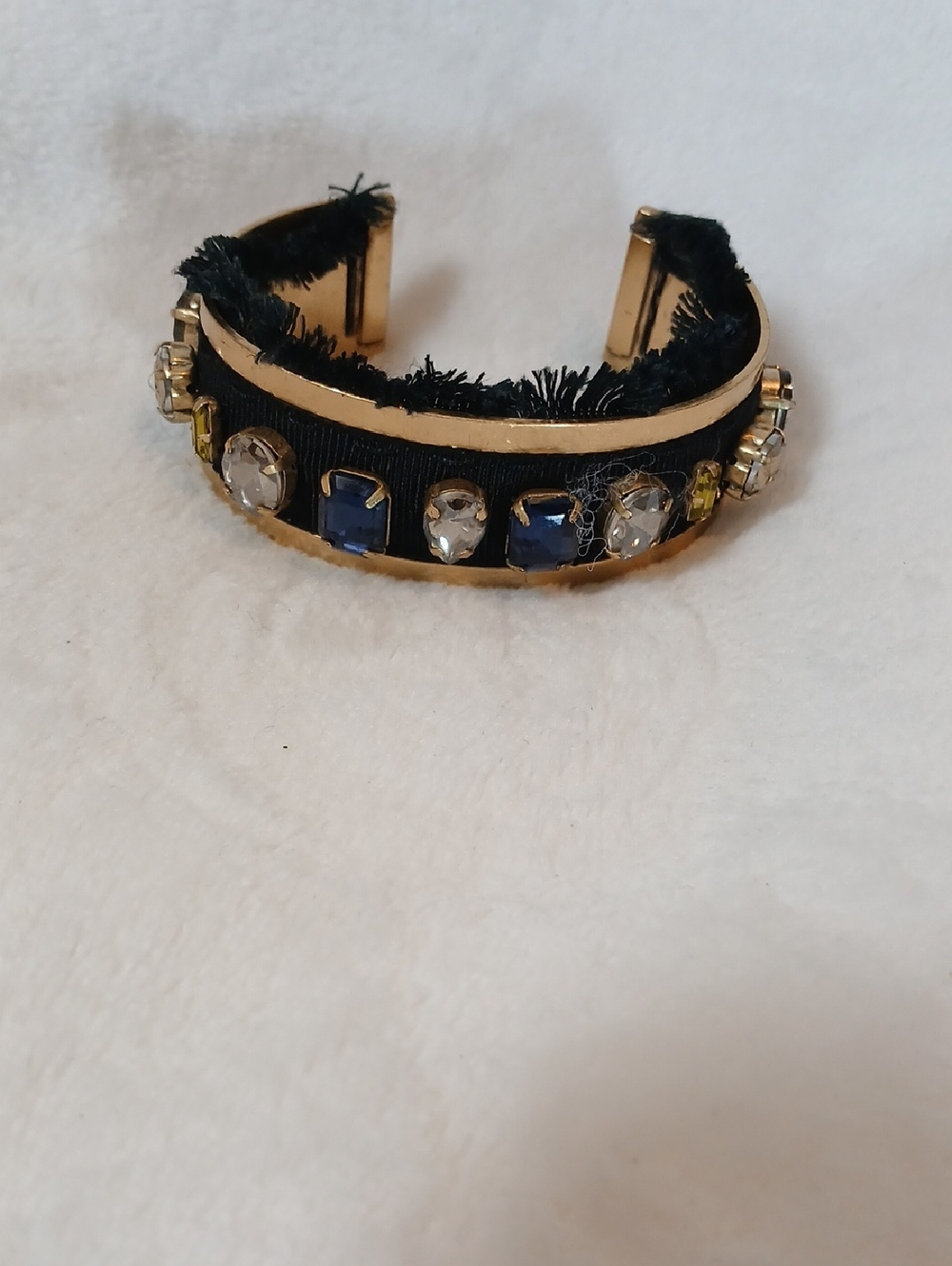 Stella & Dot Gold Cuff Bracelet with Black, Blue and Clear Stones